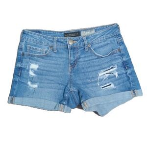 Aeropostale Sz 0 Women's Jrs Mid Rise Distressed Midi Stretch Jean Shorts